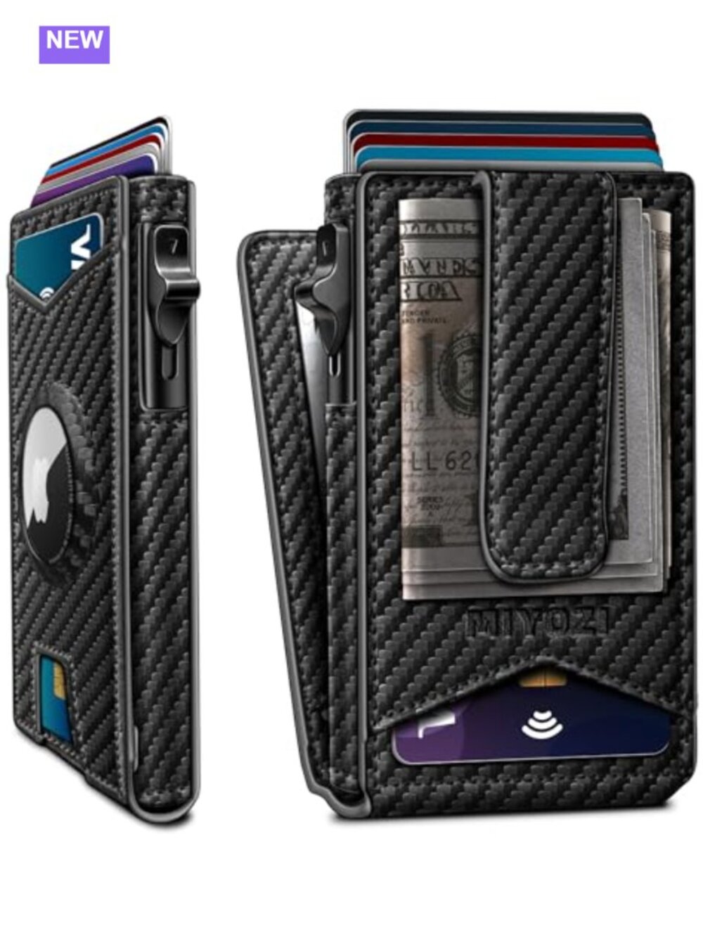 Men's RFID Blocking Pop-Up Card Wallet Money Clip AirTag Slot Bifold